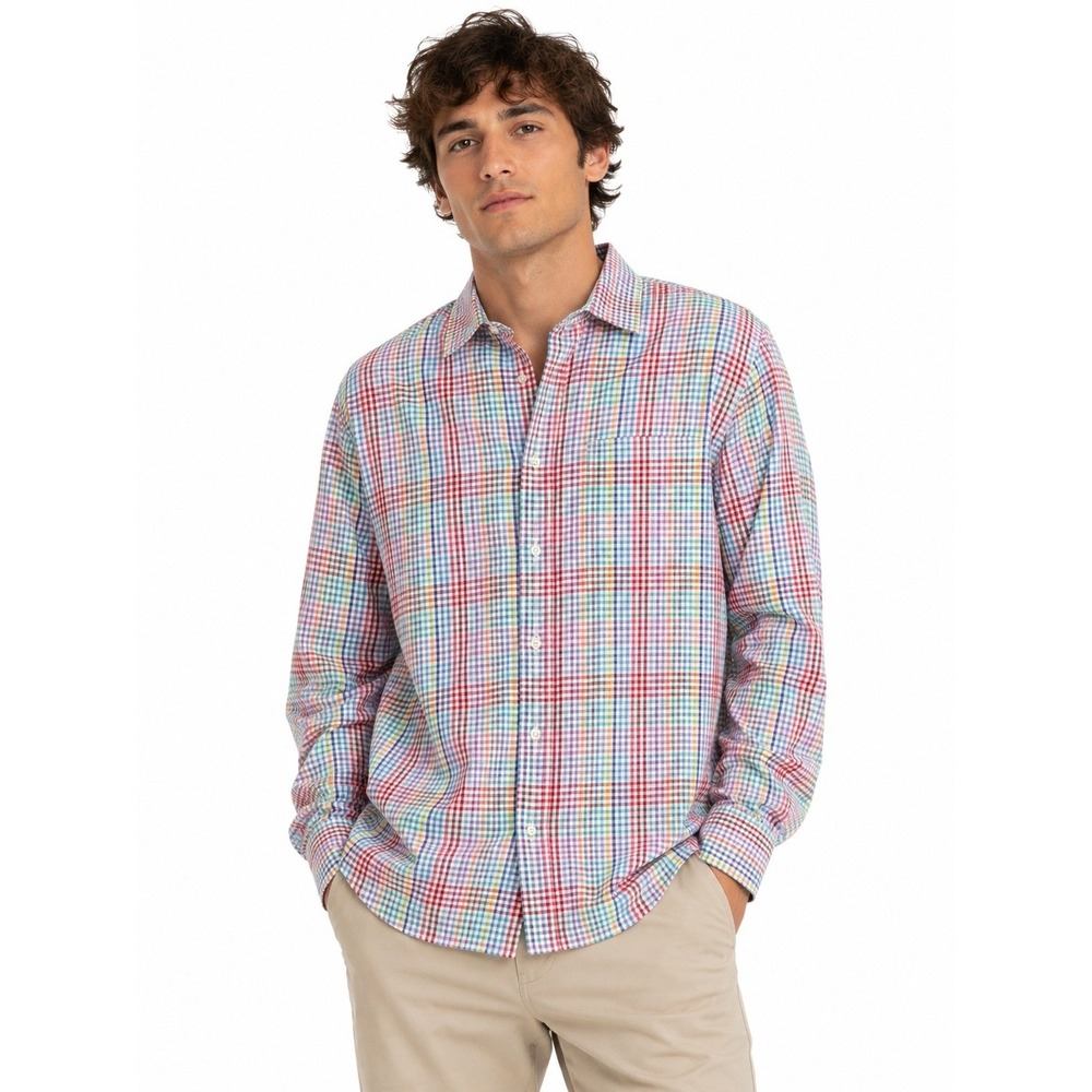John Blair Mens Sherbert Plaid Button Down Shirt Multi Color | XL